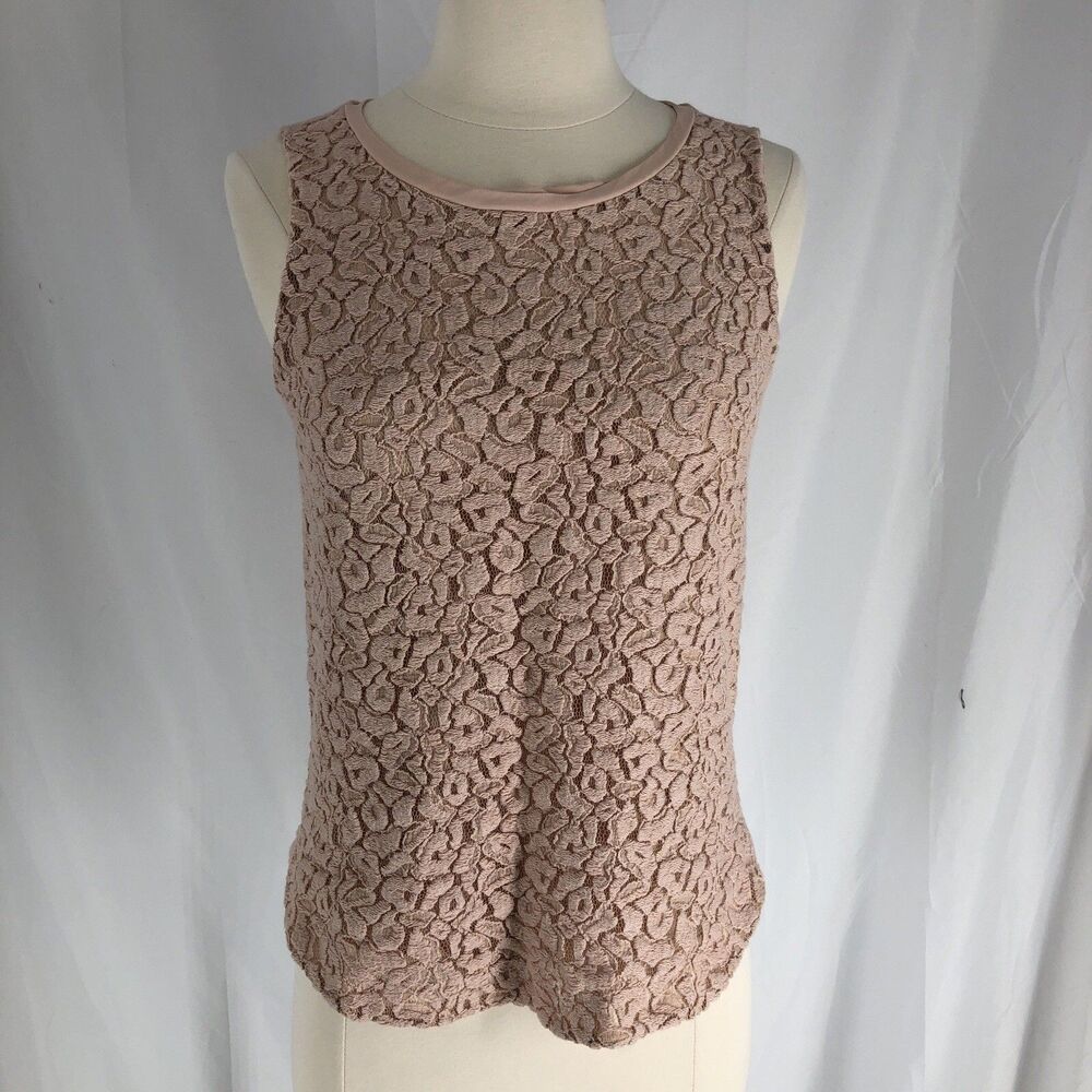 LOFT womens size XS Blush crochet lace  overlay sleeveless tank  top